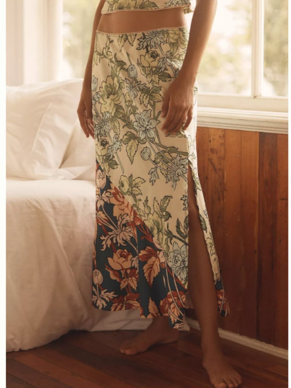 Anthropologie LyreBird Silky Side-Slit Slip Skirt Women's Large Midi Maxi